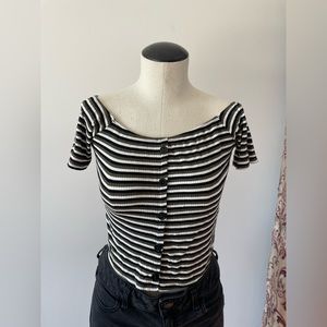 Caution to the Wind Striped Crop Off the Shoulder Shirt